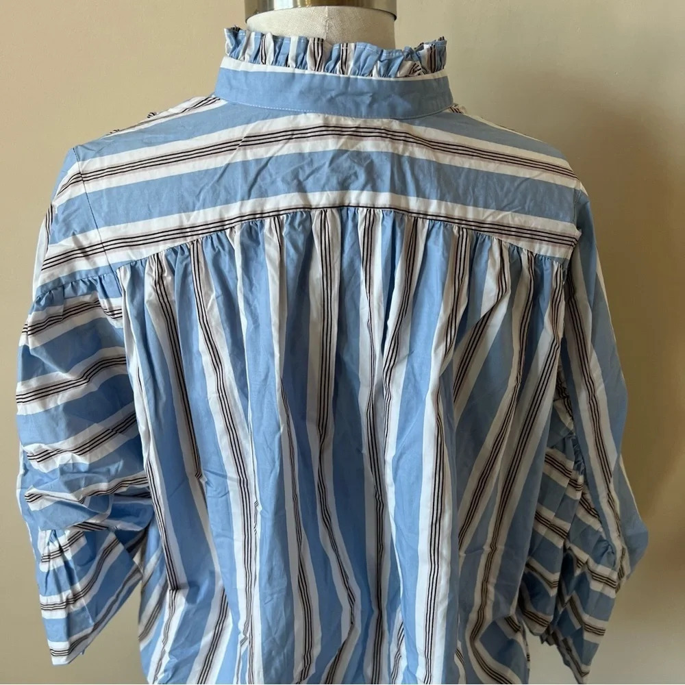 Maje Lavia striped ruffle collar woven long sleeve shirt 13489 - Picture 7 of 12